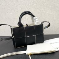 Bottega Veneta Micro Arco Tote with Detachable Strap In Intreccio Grained Leather Black/White