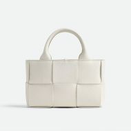 Bottega Veneta Micro Arco Tote with Detachable Strap In Intreccio Grained Leather White