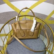Bottega Veneta Mini Arco Top Handle Bag with Detachable Strap Intreccio Smooth Calfskin Brown