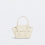 Bottega Veneta Mini Arco Top Handle Bag with Detachable Strap Intreccio Smooth Calfskin White