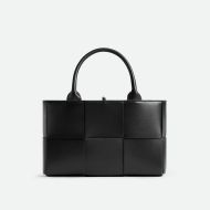 Bottega Veneta Mini Arco Tote with Detachable Strap In Intreccio Leather Black