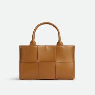 Bottega Veneta Mini Arco Tote with Detachable Strap In Intreccio Leather Brown