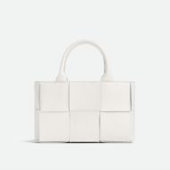 Bottega Veneta Mini Arco Tote with Detachable Strap In Intreccio Leather White