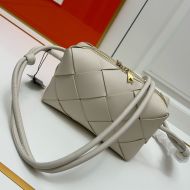 Bottega Veneta Small Cassette Camera Bag In Intreccio Leather Beige