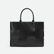 Bottega Veneta Small East-West Arco Tote In Intreccio Leather Black