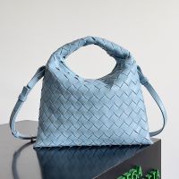 Bottega Veneta Mini Hop Crossbody Bag In Intrecciato Leather Blue