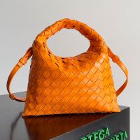 Bottega Veneta Mini Hop Crossbody Bag In Intrecciato Leather Orange