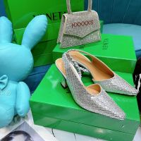 Bottega Veneta Almond Slingback Pumps Women Calfskin with Crystals Silver