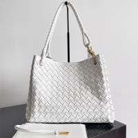 Bottega Veneta Andiamo Parachute Shoulder Bag In Intrecciato Leather White