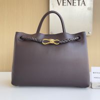 Bottega Veneta Andiamo Top Handle Bag In Silky Calfskin Dark Brown