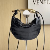 Bottega Veneta Mini Sardine Top Handle Bag In Crocodile Leather Black