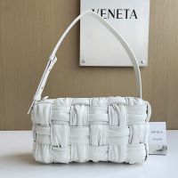 Bottega Veneta Brick Cassette Shoulder Bag In Foulard Intrecciato Leather White
