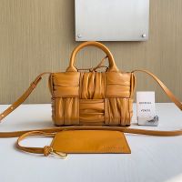 Bottega Veneta Micro Arco Tote 20 with Detachable Strap In Foulard Intreccio Leather Brown