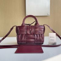 Bottega Veneta Micro Arco Tote 20 with Detachable Strap In Foulard Intreccio Leather Burgundy