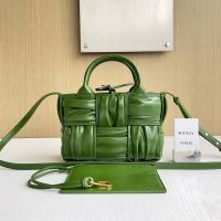 Bottega Veneta Micro Arco Tote 20 with Detachable Strap In Foulard Intreccio Leather Dark Green