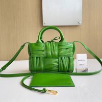Bottega Veneta Micro Arco Tote 20 with Detachable Strap In Foulard Intreccio Leather Green