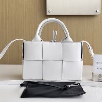 Bottega Veneta Micro Arco Tote 20 with Detachable Strap In Intreccio Leather White