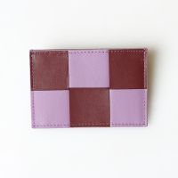 Bottega Veneta Cassette Credit Card Case with Bicolor Check Intreccio Calfskin Purple/Burgundy