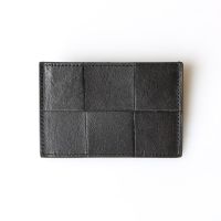 Bottega Veneta Cassette Credit Card Case Intreccio Calfskin Black