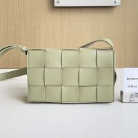 Bottega Veneta Medium Cassette Crossbody Bag In Intreccio Lambskin Khaki