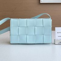 Bottega Veneta Medium Cassette Crossbody Bag In Intreccio Lambskin Sky Blue
