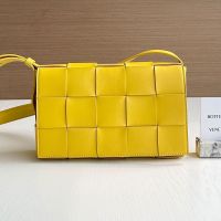 Bottega Veneta Medium Cassette Crossbody Bag In Intreccio Lambskin Yellow