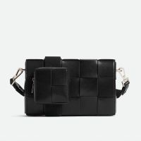 Bottega Veneta Cassette Crossbody Bag with Coin Pouch In Intreccio Leather Black