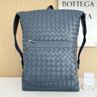 Bottega Veneta Medium Classic Backpack with Front Pocket In Intrecciato Leather Light Blue