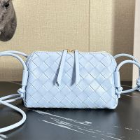 Bottega Veneta Concert Pouch In Intreccio Leather Light Blue