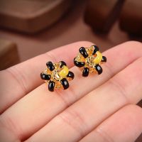 Bottega Veneta Floral Bead Stud Earrings In Metal Black