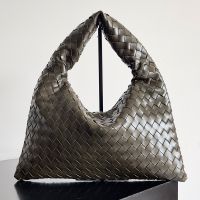 Bottega Veneta Small Hop Shoulder Bag In Intrecciato Leather Taupe