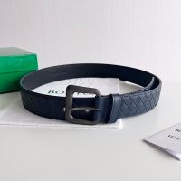 Bottega Veneta 3.5 Belt with Matte Pin Buckle In Intrecciato Calfskin Navy Blue