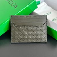 Bottega Veneta Card Case In Intrecciato Piccolo Calfskin Khaki