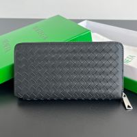 Bottega Veneta Large Zip Around Wallet In Intrecciato Piccolo Calfskin Black