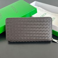 Bottega Veneta Large Zip Around Wallet In Intrecciato Piccolo Calfskin Coffee