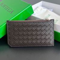 Bottega Veneta Zipped Card Case In Intrecciato Piccolo Calfskin Coffee