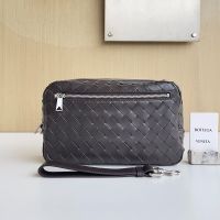 Bottega Veneta Pouch with Wristlet In Intrecciato Leather Dark Brown