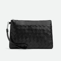 Bottega Veneta Prism Pouch with Wristlet In Intrecciato Calfskin Black