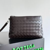 Bottega Veneta Prism Pouch with Wristlet In Intrecciato Calfskin Dark Brown