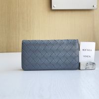Bottega Veneta Large Zip Around Wallet In Intrecciato Calfskin Grey