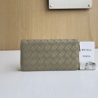 Bottega Veneta Large Zip Around Wallet In Intrecciato Calfskin Khaki/Green