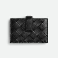 Bottega Veneta Intreccio Accordion Card Holder with Snap Strap Lambskin Black