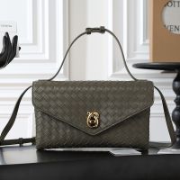 Bottega Veneta Knot Lock Crossbody Bag In Intrecciato Piccolo Leather Cypress