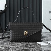 Bottega Veneta Knot Lock Crossbody Bag In Intrecciato Piccolo Leather Dark Brown