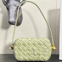 Bottega Veneta Knot Clutch on Strap In Foulard Intreccio Leather Light Green