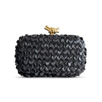 Bottega Veneta Knot Clutch In Intreccio Petal Lambskin Black