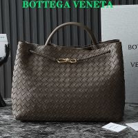 Bottega Veneta Large Andiamo Top Handle Bag In Intrecciato Leather Taupe