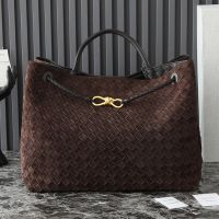 Bottega Veneta Large Andiamo Top Handle Bag In Intrecciato Suede Dark Brown