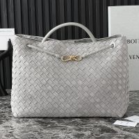 Bottega Veneta Large Andiamo Top Handle Bag In Intrecciato Suede Grey