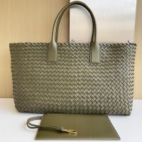 Bottega Veneta Large Cabat Tote 51 In Intreccio Lambskin Olive